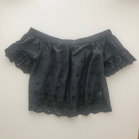 Madewell Navy Flutter Sleeve Off-Shoulder Top - Picture 2 of 7